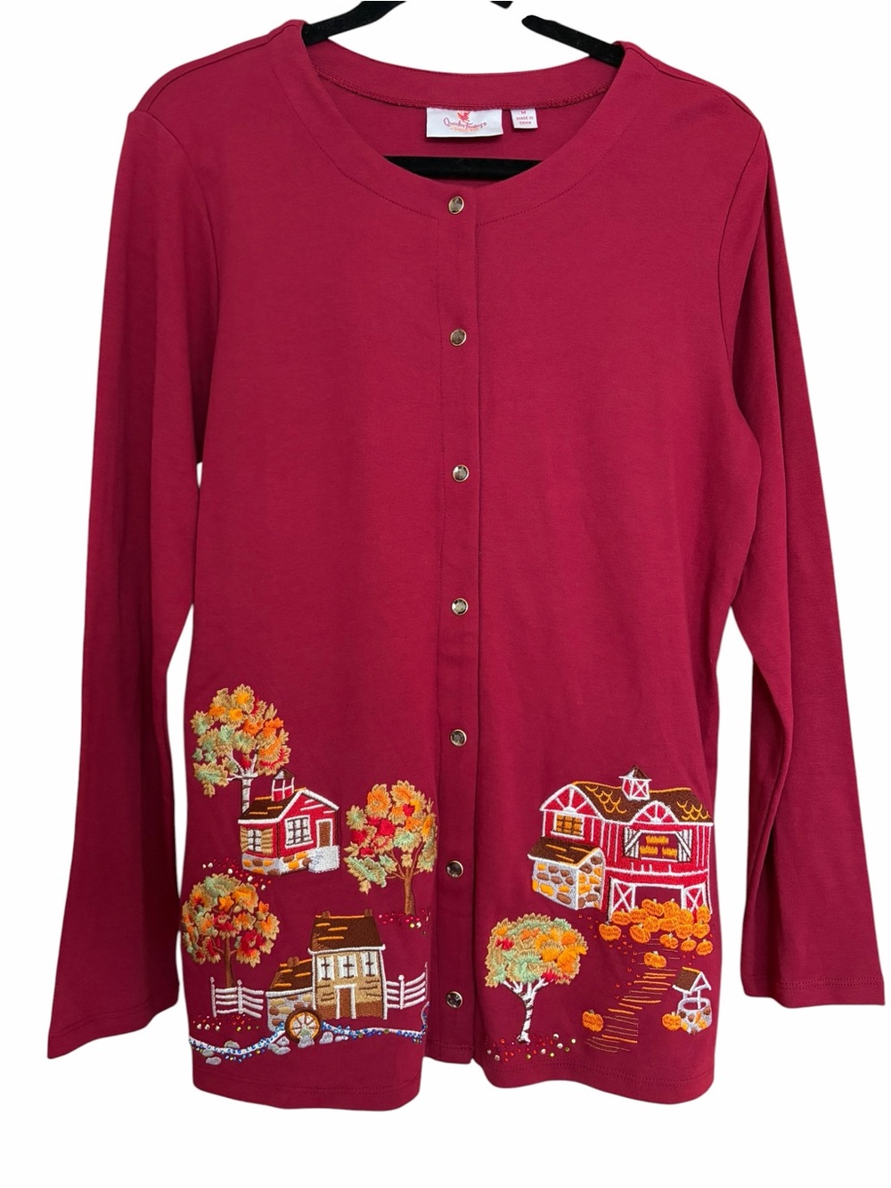 VTG Quacker Factory Fall Pumpkin Button up Burgundy